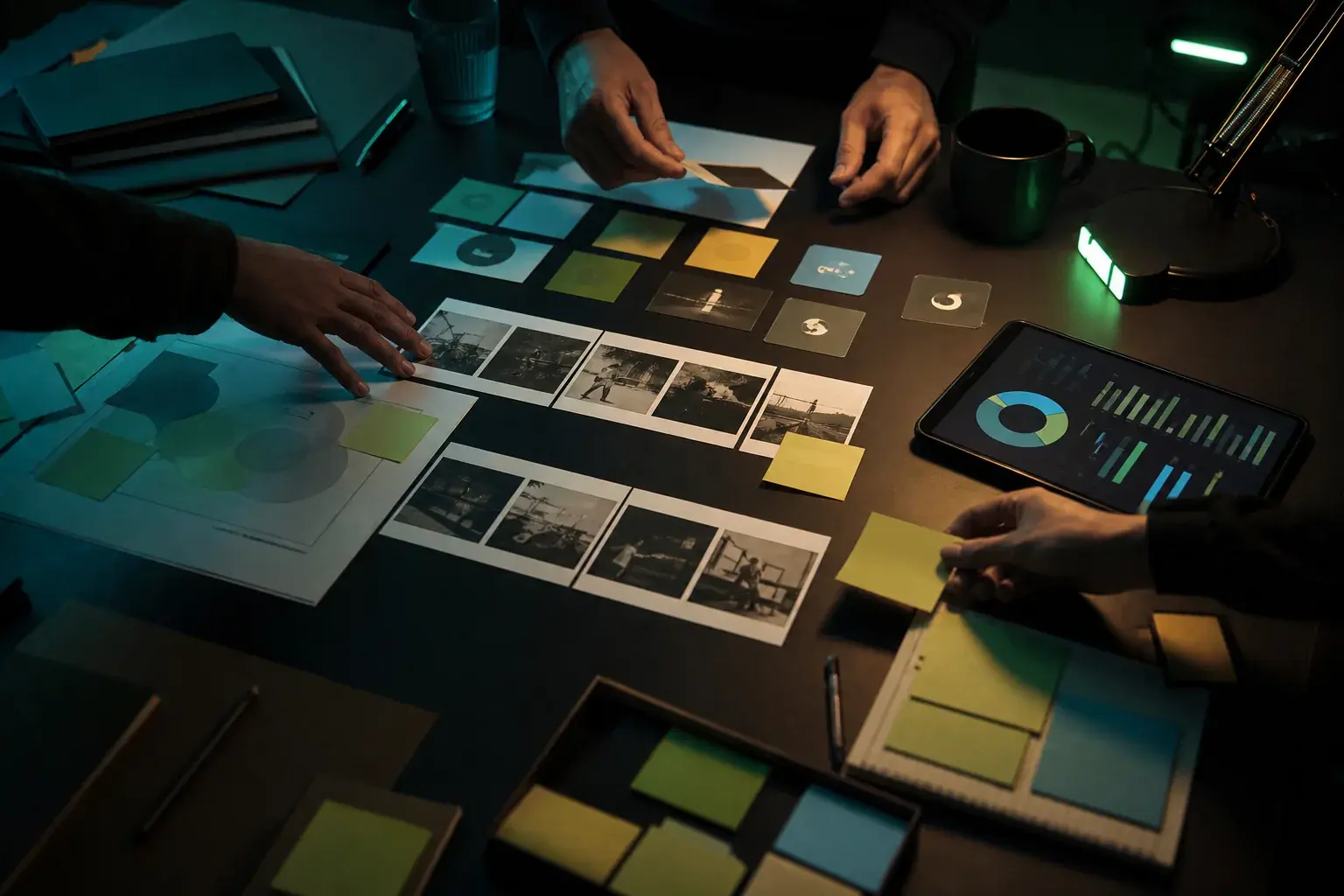 Creative team developing a storyboard and production plan