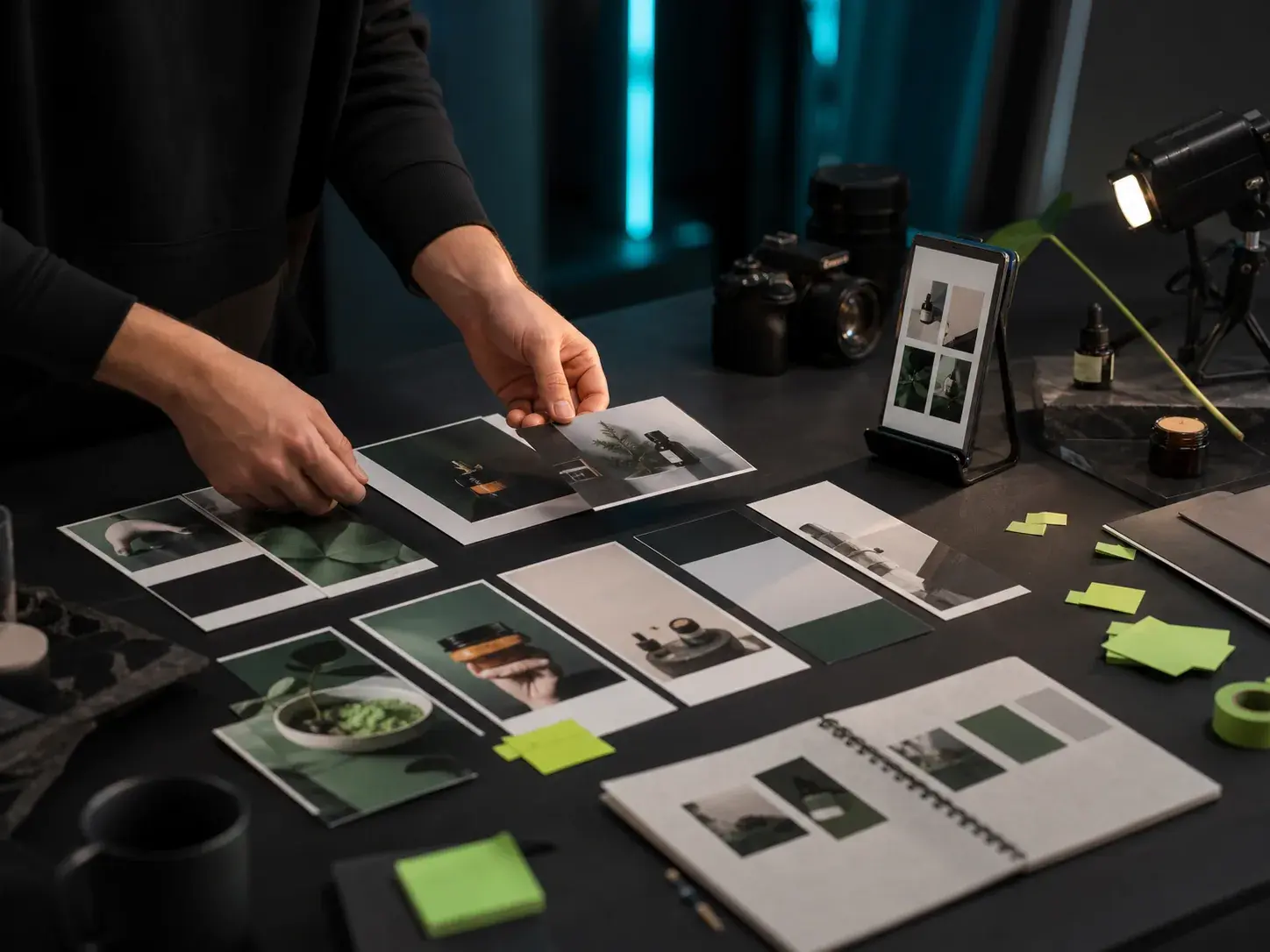 Motion graphics artist working at a studio desk